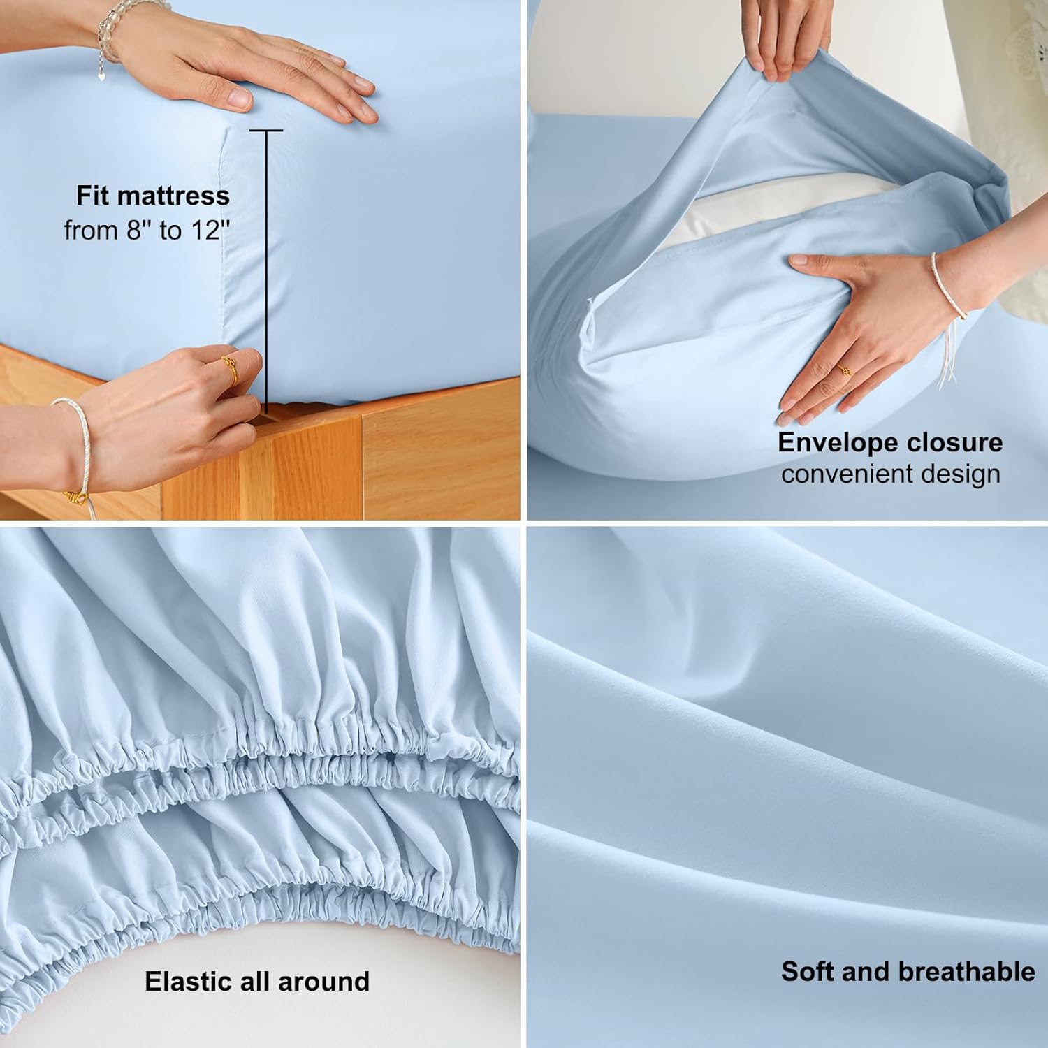 AYSW Bed Sheet Set 3 Pieces Twin Size - Double Brushed Microfiber 1800 - Ultra Soft & Breathable All Season Luxury Bedding - Light Blue 6