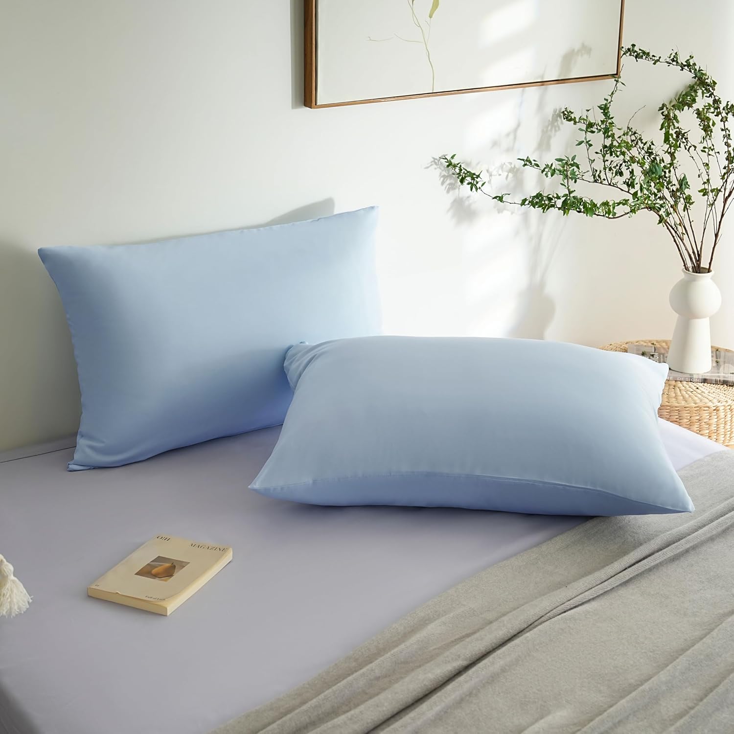 AYSW Set of 2- Pillowcases 50x70cm Light Blue Pillowcase with A Zipper in Microfiber 3