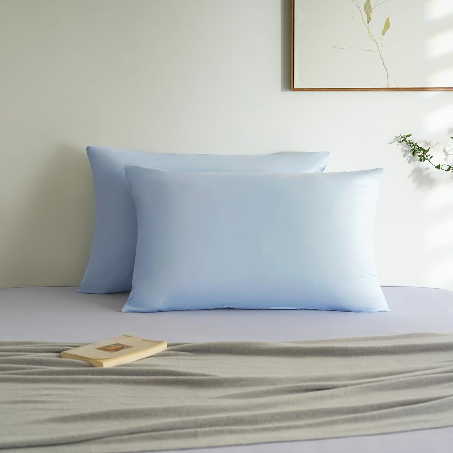 AYSW Set of 2- Pillowcases 50x70cm Light Blue Pillowcase with A Zipper in Microfiber 2