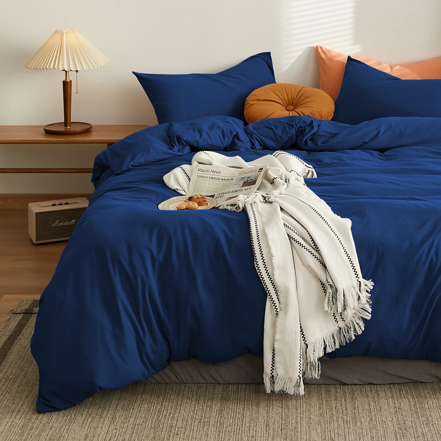 AYSW Bettbezug 140x190/200cm+1 Kopfkissenbezug 65x65cm Dunkelblau Bettwäsche 1 Person 100 Fäden/cm² aus Mikrofaser mit Reißverschluss 2