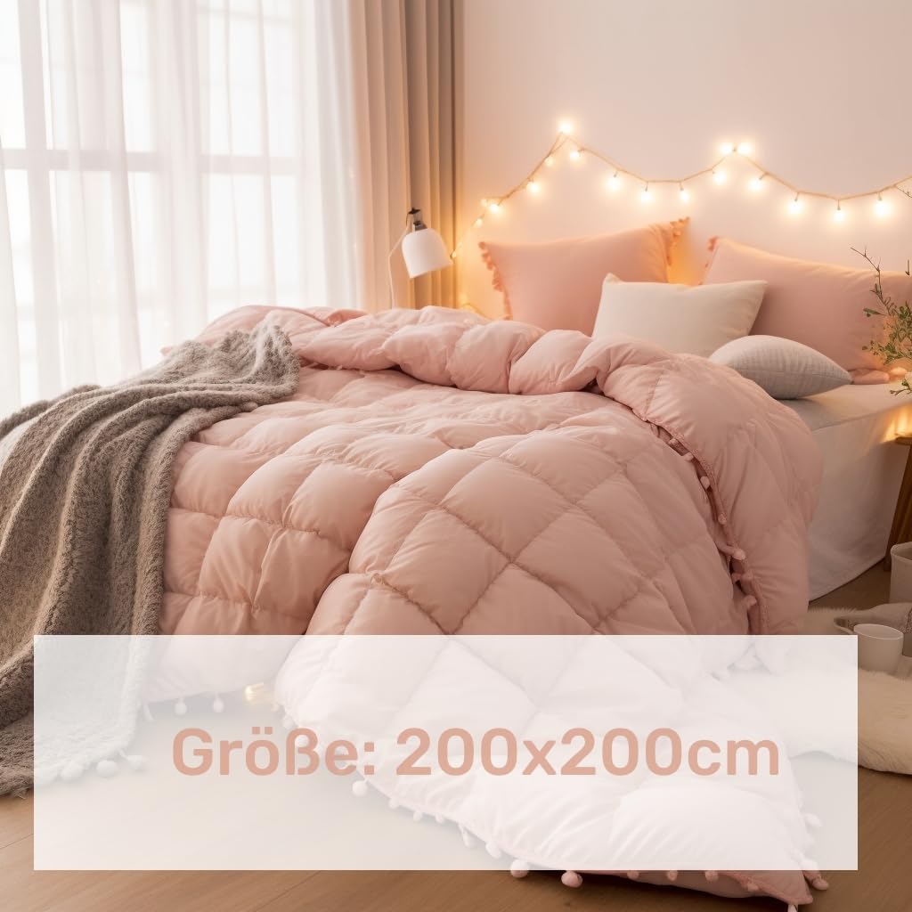 AYSW Duvet 200x200cm, Cover made of 50% cotton Soft-quilted duvet, Microfiber quilted duvet with filling weight approx. 1800g, All-season duvet, Pink/grey 8