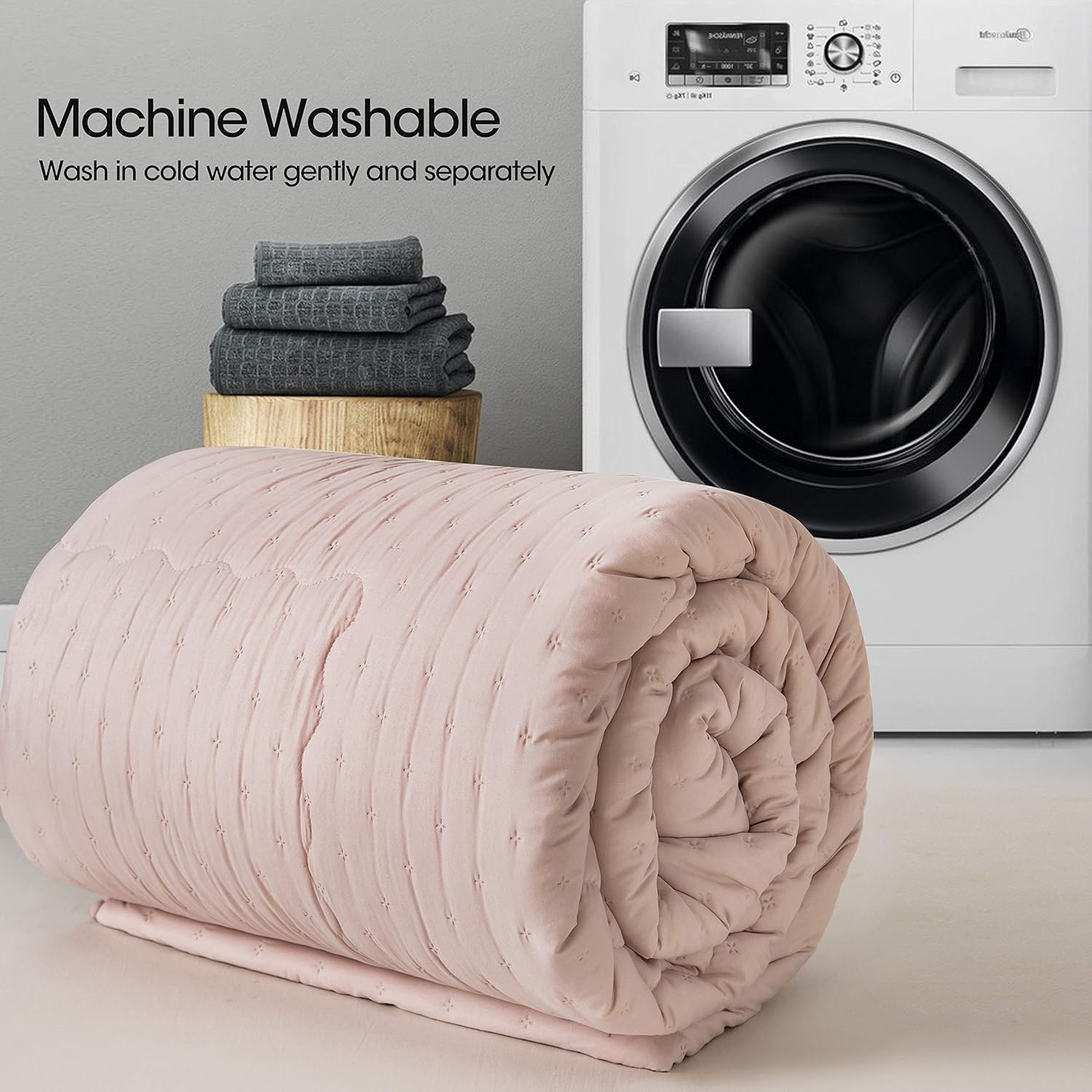 AYSW Duvet 200x200cm, Cover made of 50% cotton Soft-quilted duvet, Microfiber quilted duvet with filling weight approx. 1800g, All-season duvet, Pink/grey 3