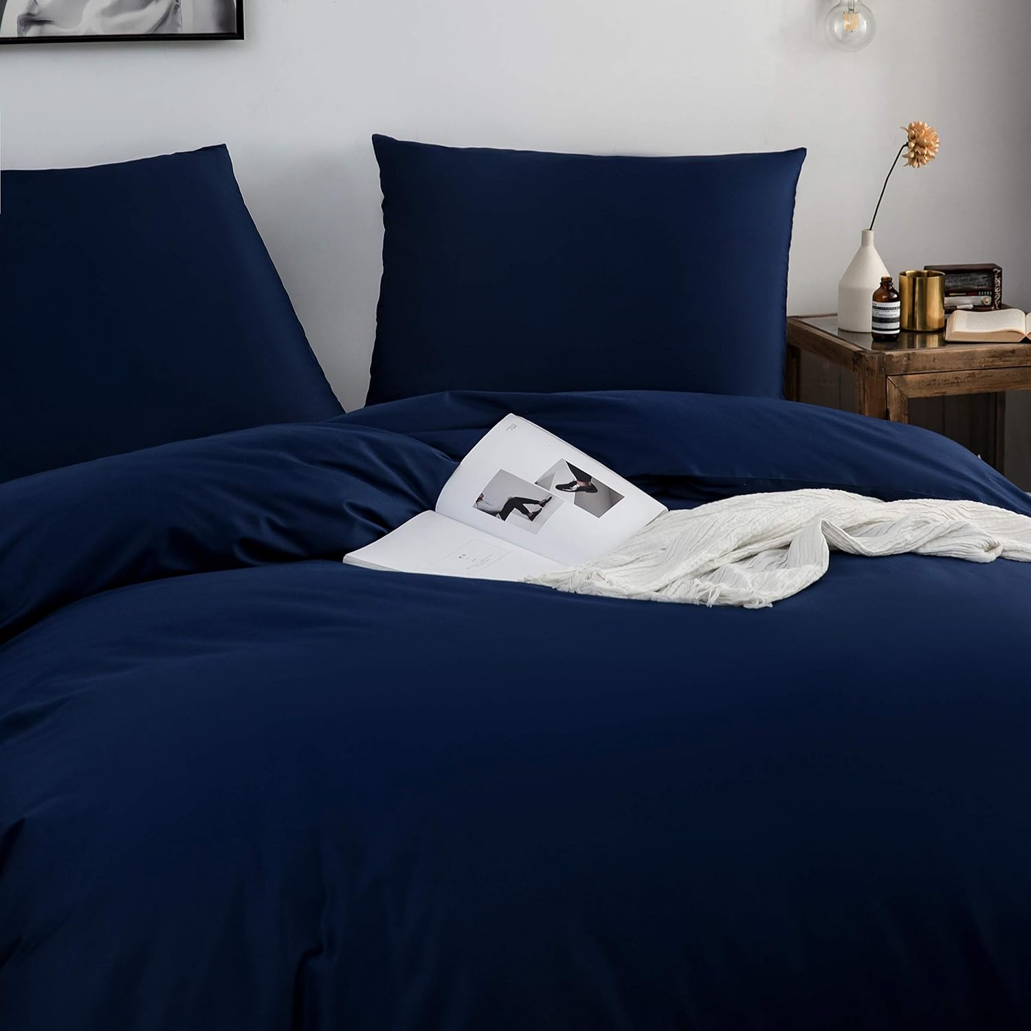 Baumwolle Bettwäsche 155x220 cm Marineblau 1 Bettbezug mit 1 Kopfkissenbezug 80x80 cm 3