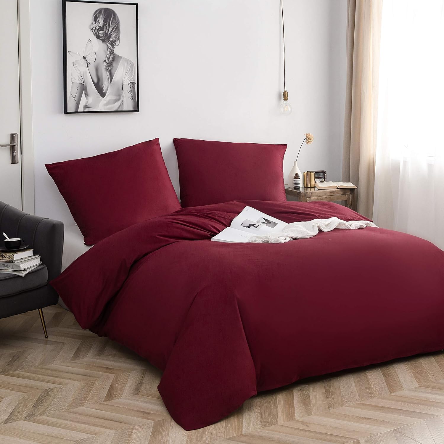 Cotton Bedding 155x220 cm Burgundy 1 duvet cover with 1 pillowcase 80x80 cm 2