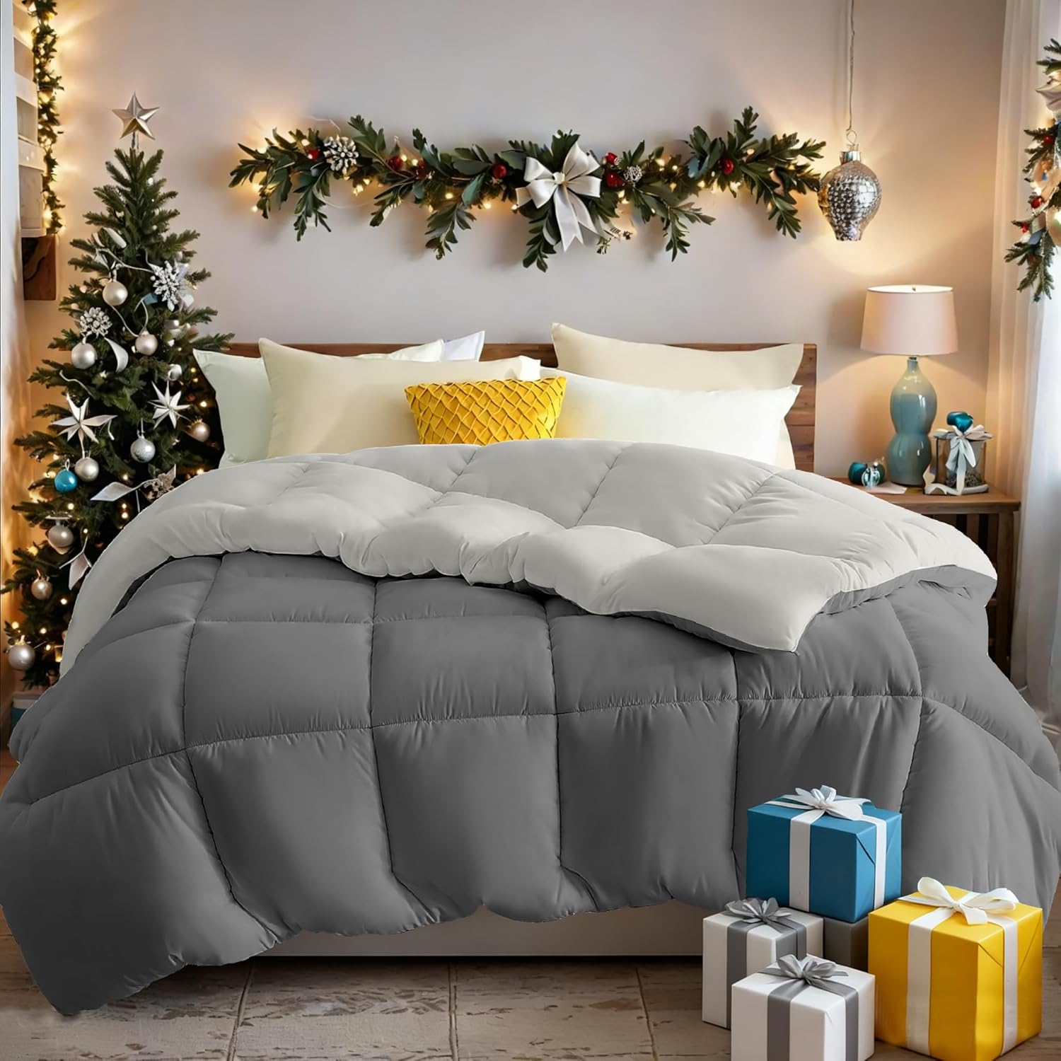Warm King Coverless Duvet Comforter and Anti Allergy All Season Grey and Teal NO Pillowcases Only Quilt 10.5 Tog Duvet 9