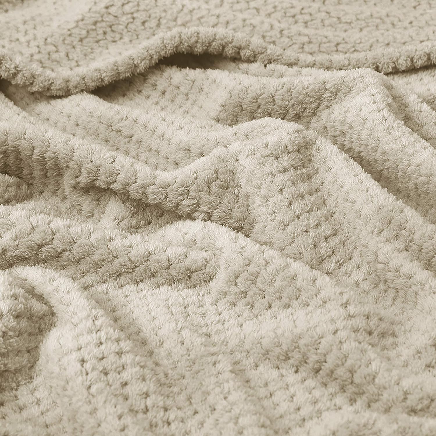 240GSM Kuscheldecke Wohndecke 220x240cm hochwertige Flauschige Waffelpique Decke Creme - weiche Microfaser Flanell Sofadecke 4