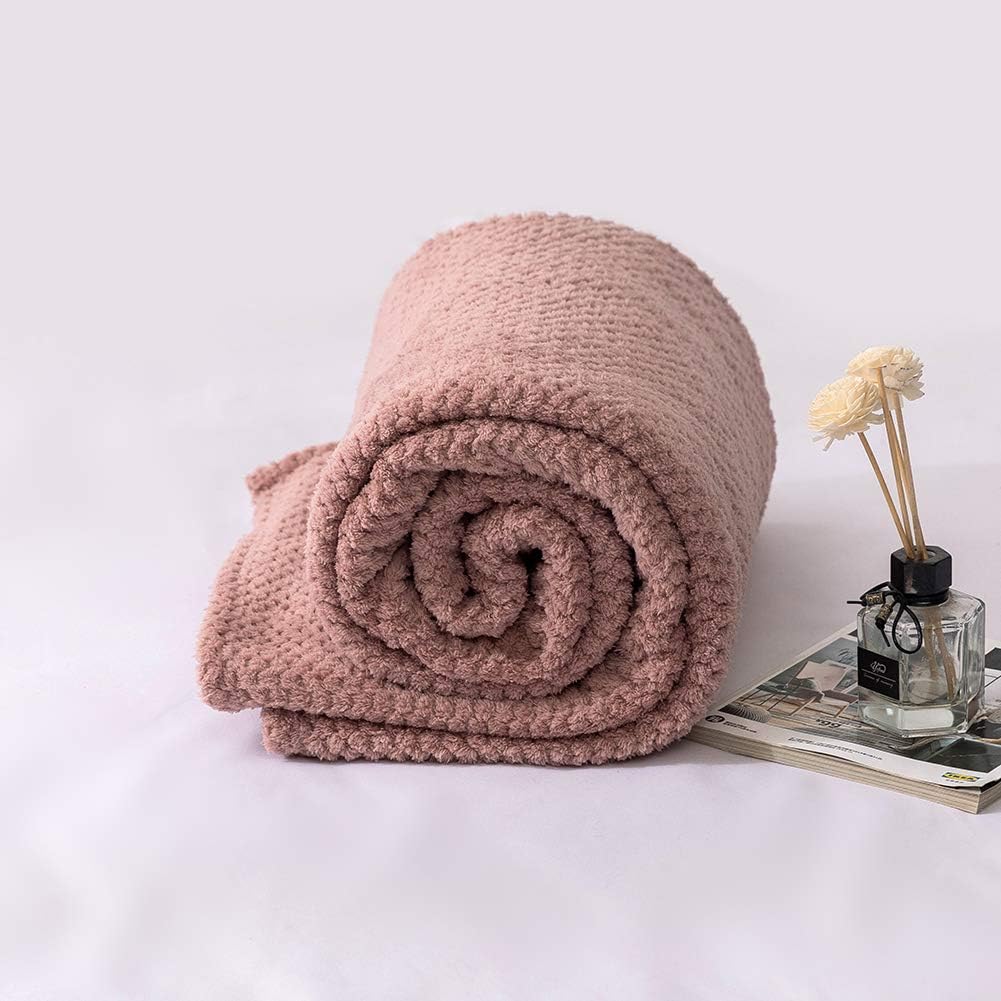 240GSM Kuscheldecke Wohndecke 130x150cm hochwertige Flauschige Waffelpique Decke altes Rosa - weiche Microfaser Flanell Sofadecke 6
