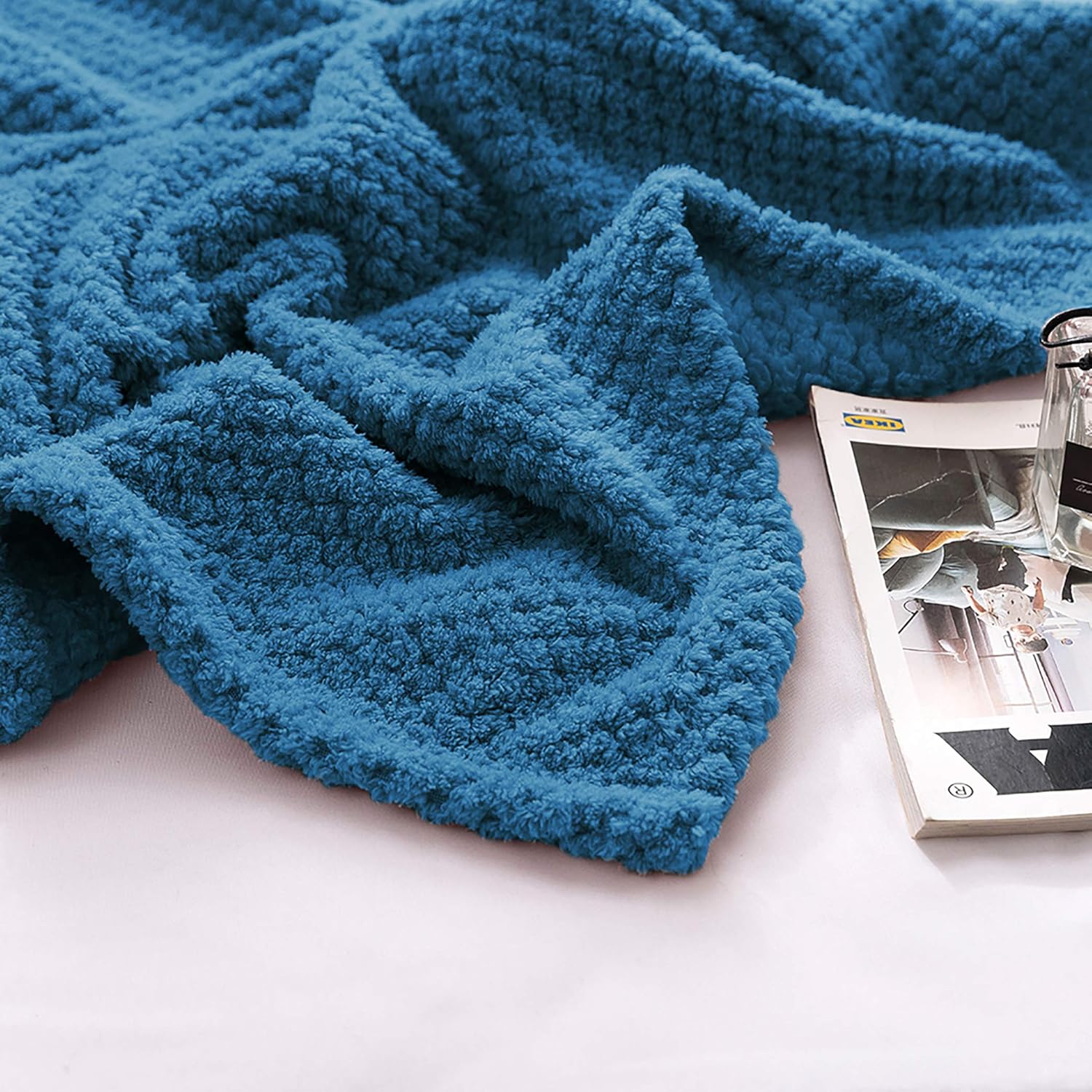 240GSM Kuscheldecke Wohndecke 220x240cm hochwertige Flauschige Waffelpique Decke Seeblau - weiche Microfaser Flanell Sofadecke 4