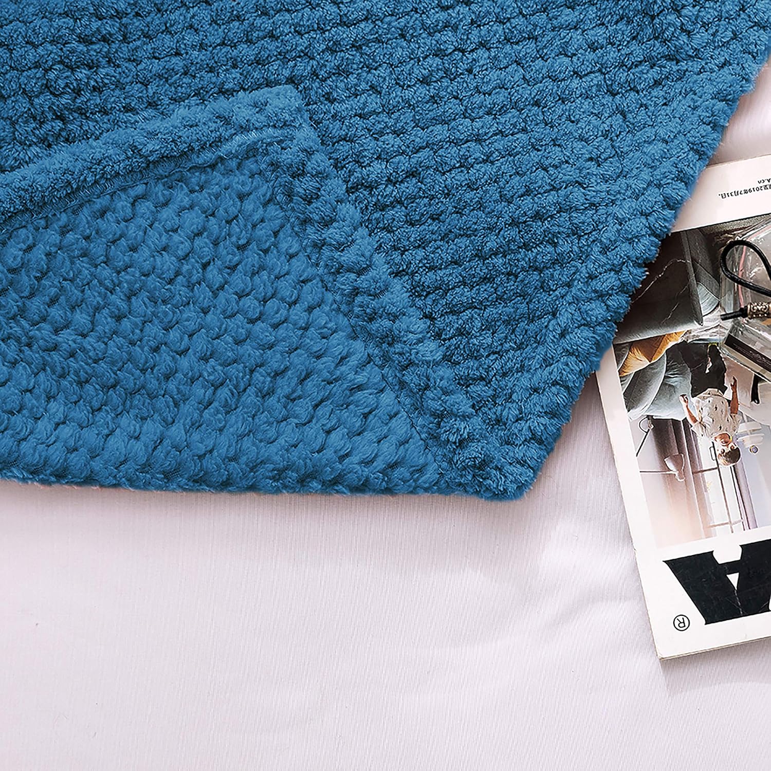 240GSM Kuscheldecke Wohndecke 220x240cm hochwertige Flauschige Waffelpique Decke Seeblau - weiche Microfaser Flanell Sofadecke 5