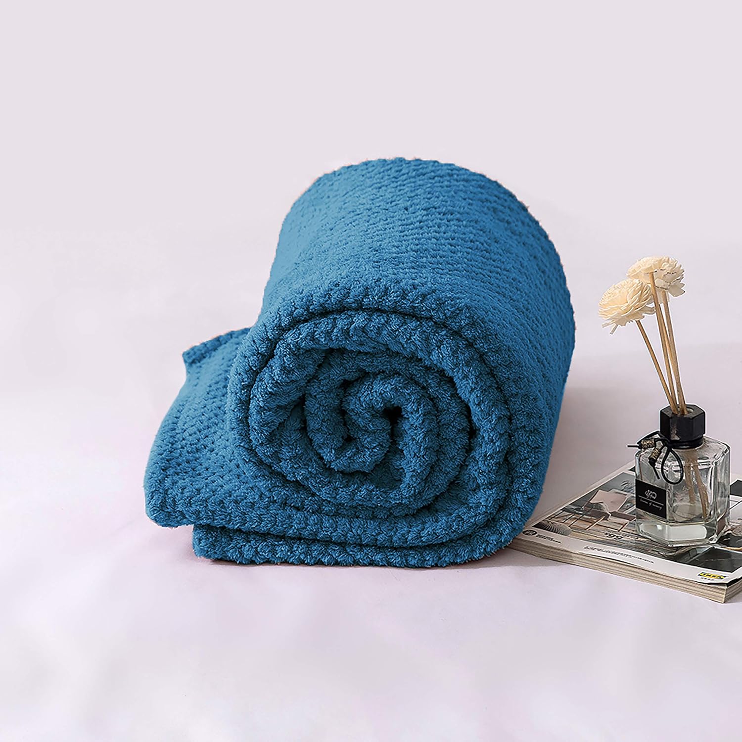 240GSM Kuscheldecke Wohndecke 150x200cm hochwertige Flauschige Waffelpique Decke Seeblau - weiche Microfaser Flanell Sofadecke 6