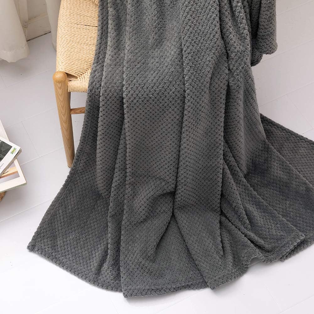 Waffle Blanket Throws Teddy Bear Flannel Fleece Throw Blankets 220X240cm Fluffy Ball Warm Bed Throw for Sofa Grey 2