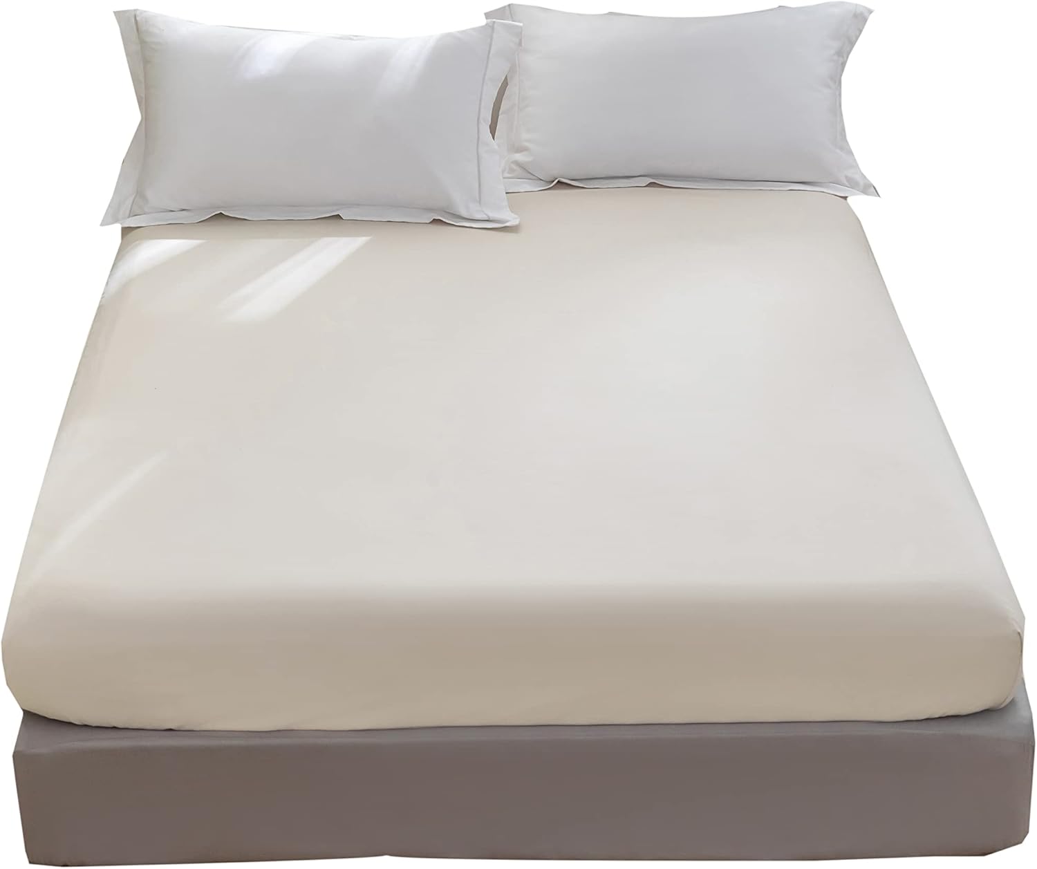 AYSW Fitted Sheet 140x190-200cm with 30cm Pocket Beige Fitted Sheet 100 GSM in High Quality Microfiber 100% Polyester Soft, Resistant, Anti-Wrinkle 5