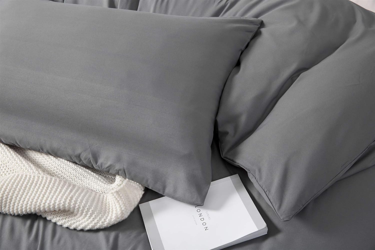 AYSW Set Copripiumino Matrimoniale in Microfibra - 1 Copripiumino 220x240 Grigio + 2 federe 50x80cm Grigio 5
