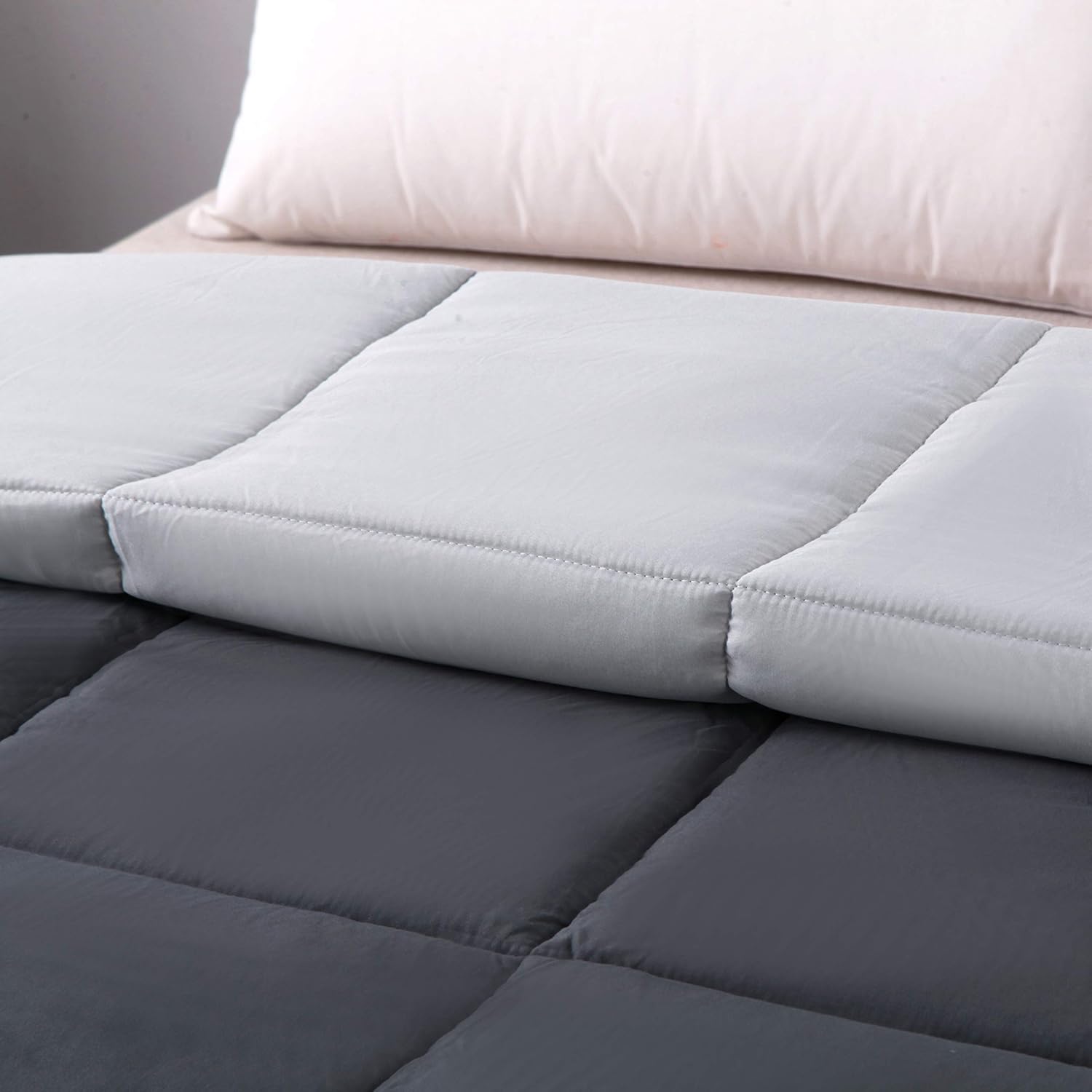 AYSW Piumino 220x240cm - Piumino Trapuntato 100% Microfibra Stagioni Autunno e Inverno Double Face Grigio Scuro/Grigio Chiaro 3
