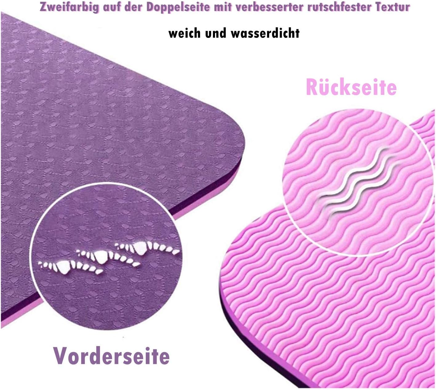 AYSW Yogamatte Gymnastikmatte Trainingsmatte Übungsmatte rutschfest schadstofffrei für Fitness Pilates & Gymnastik mit Tragegurt, 183 x 61 x 0,6 cm, Lila 2