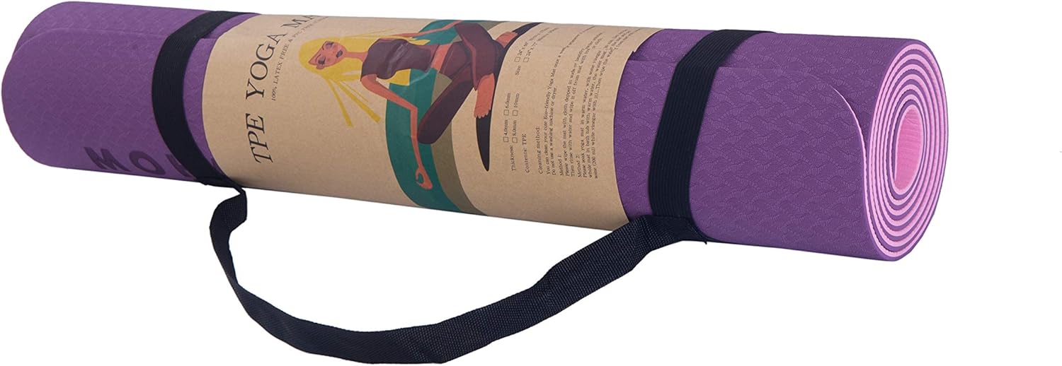 AYSW Yogamatte Gymnastikmatte Trainingsmatte Übungsmatte rutschfest schadstofffrei für Fitness Pilates & Gymnastik mit Tragegurt, 183 x 61 x 0,6 cm, Lila 3