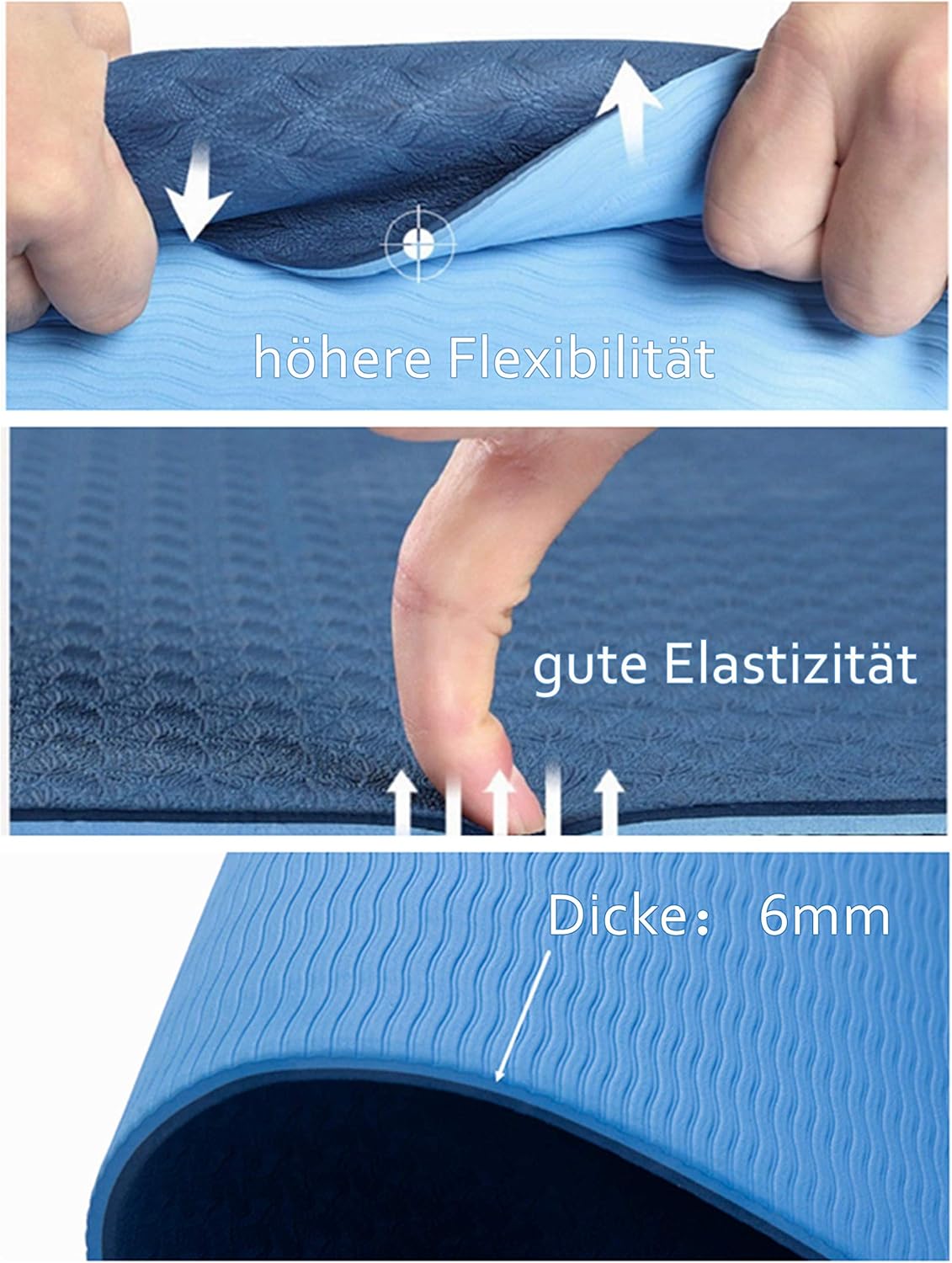 AYSW Yogamatte Gymnastikmatte Trainingsmatte Übungsmatte rutschfest schadstofffrei für Fitness Pilates & Gymnastik mit Tragegurt,183 x 61 x 0,6cm,Blau 3