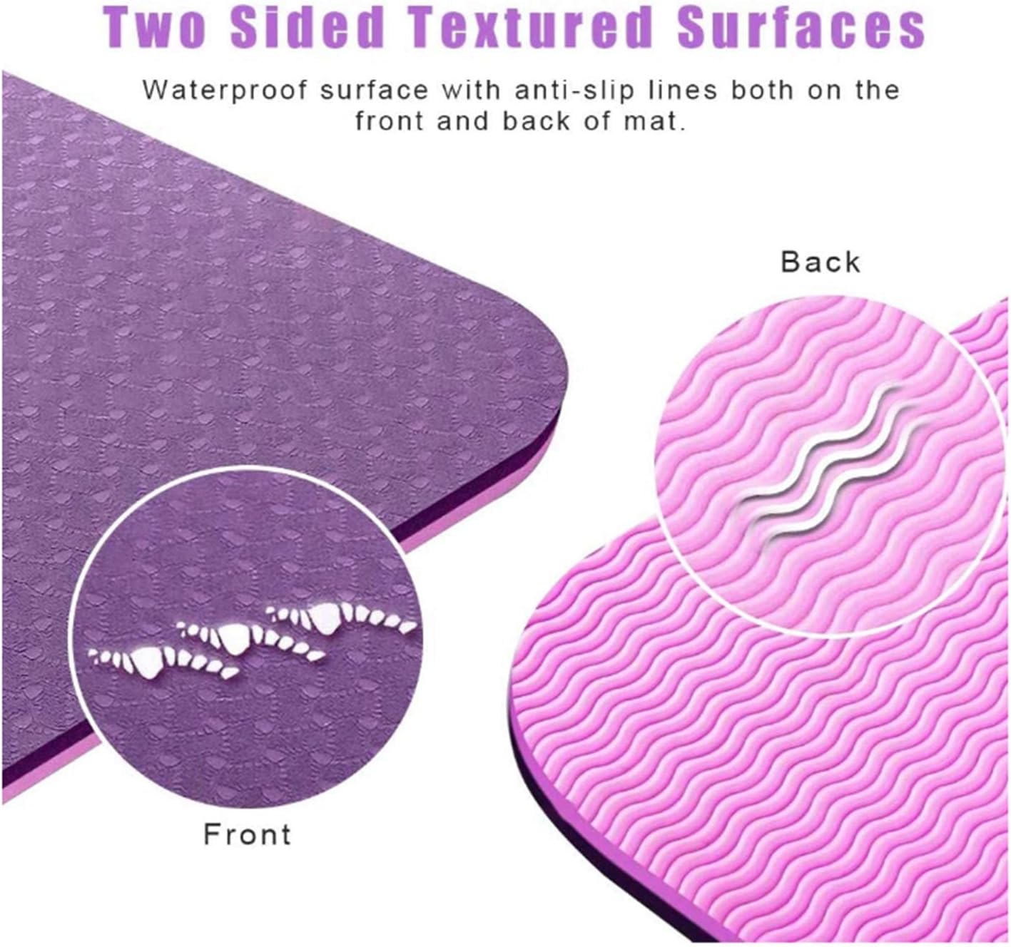 AYSW Tapis de Yoga en TPE par SGS Certifié Double Face avec Sac de Transport et Bandoulière 183x61x0.6 Antidérapant et Durable Tapis Violet d'exercice pour Sport au Sol, Gym, Yoga Pilates et Fitness 6