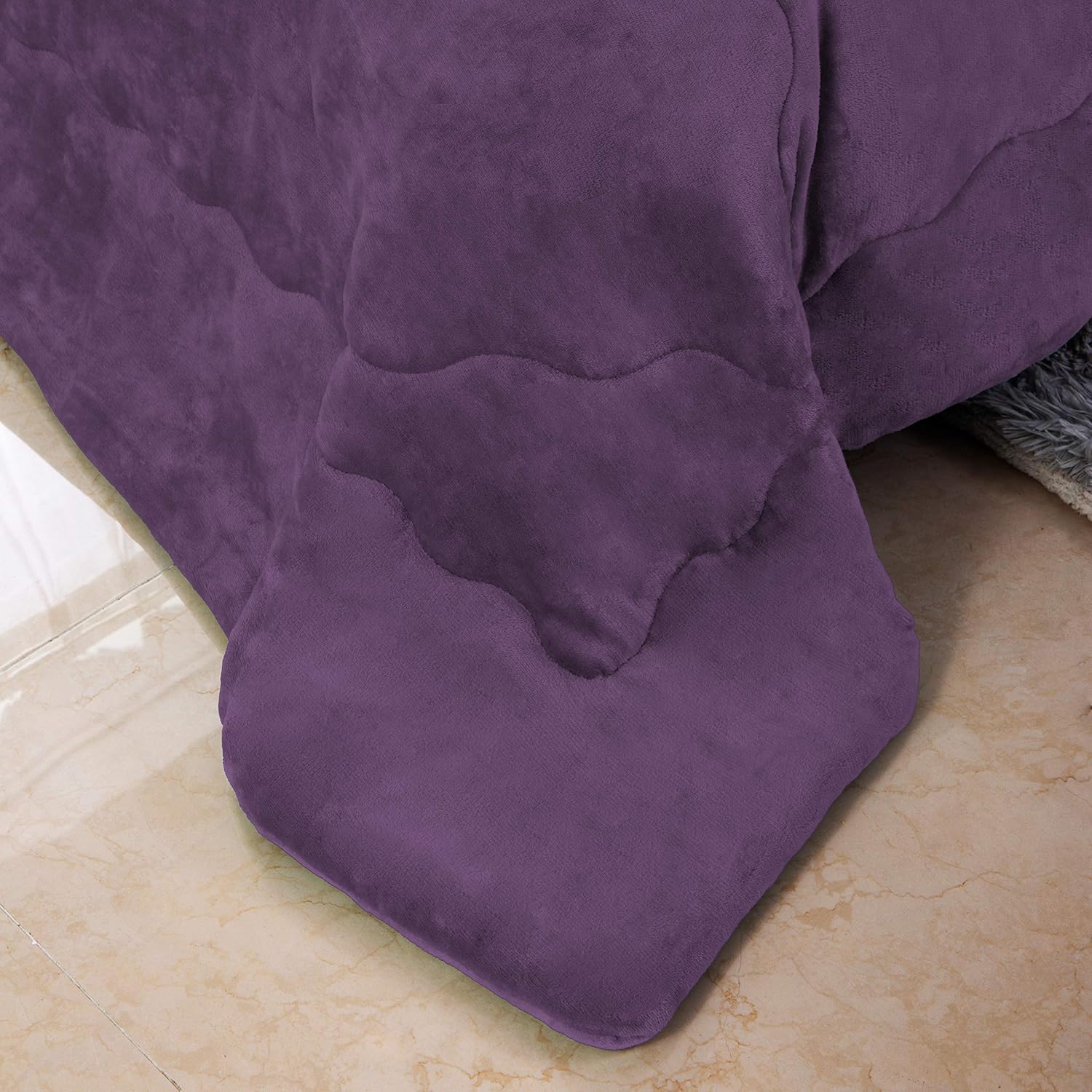 Bettdecke mit Flanell Fleece 220x240cm für Winter, Mikrofaser Steppdecke mit Füllgewicht Ca.2500g, warm Bettdecke Flanell Lila 7