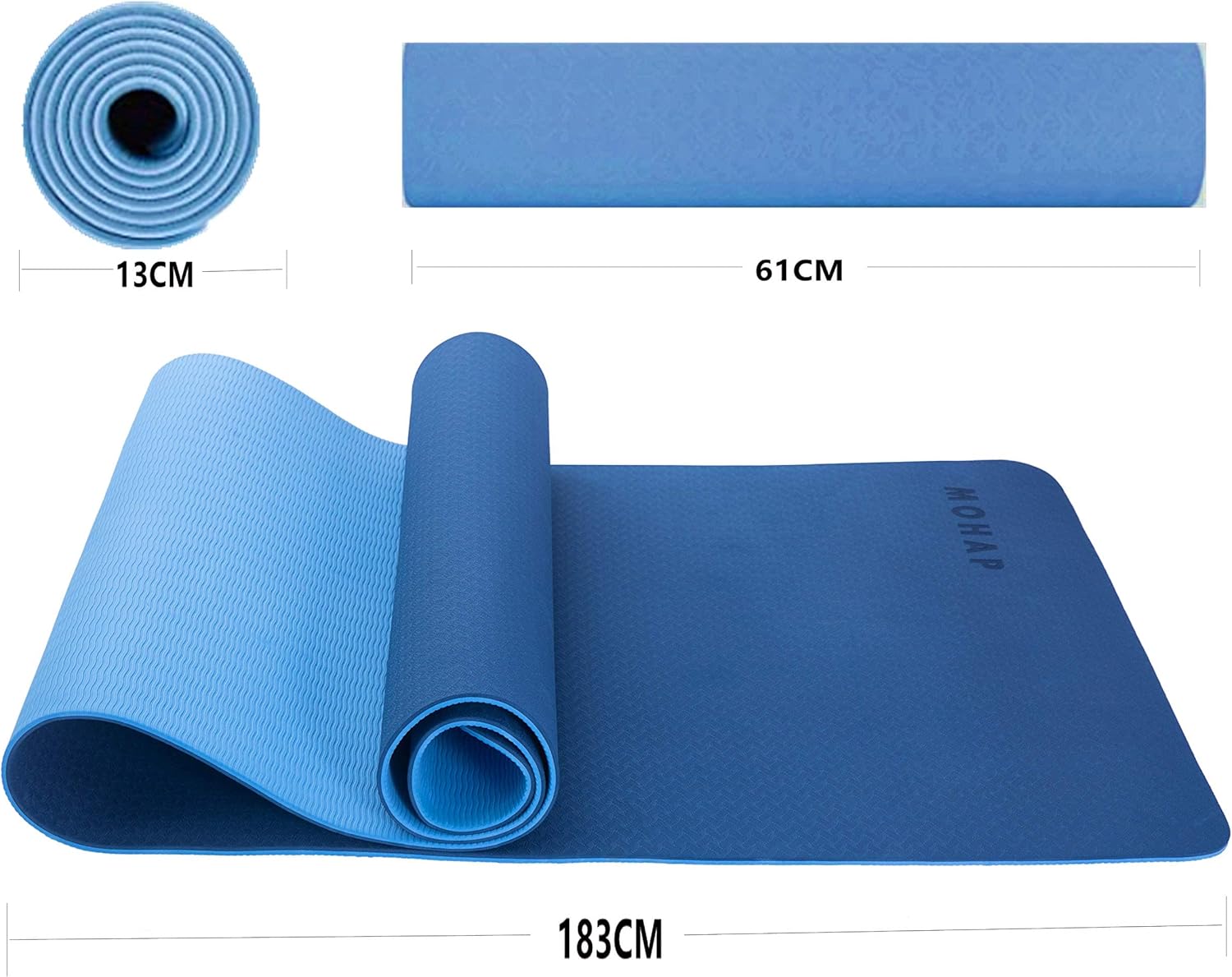 AYSW Tapis de Yoga en TPE par SGS Certifié Double Face avec Sac de Transport et Bandoulière 183x61x0.6 Antidérapant et Durable Tapis Bleu d'exercice pour Sport au Sol, Gym, Yoga Pilates et Fitness 3