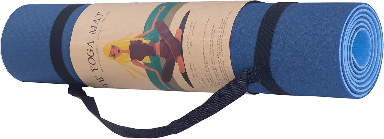 AYSW Tapis de Yoga en TPE par SGS Certifié Double Face avec Sac de Transport et Bandoulière 183x61x0.6 Antidérapant et Durable Tapis Bleu d'exercice pour Sport au Sol, Gym, Yoga Pilates et Fitness 5