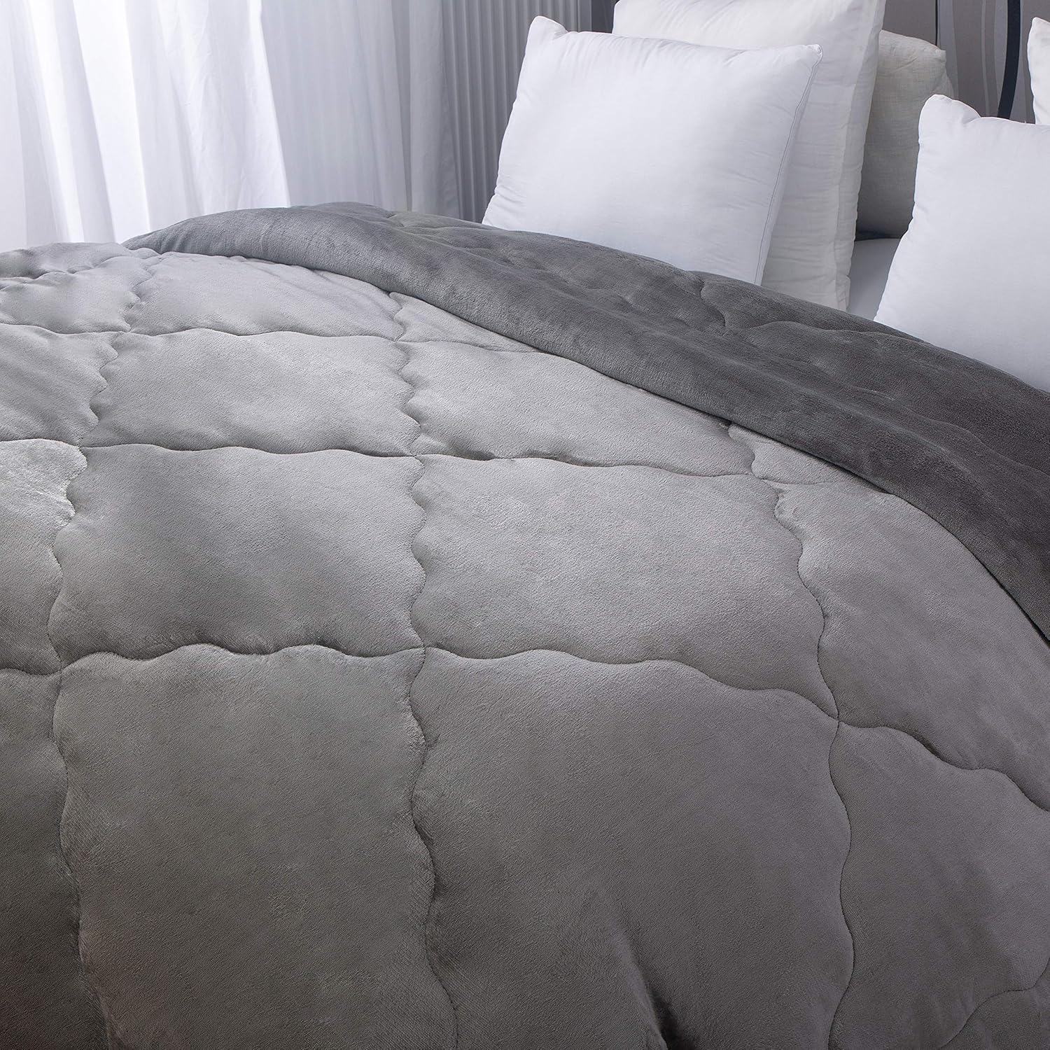 Duvet with flannel fleece 200x200cm, microfiber quilt with filling weight approx. 2400g, Grey and Green 2