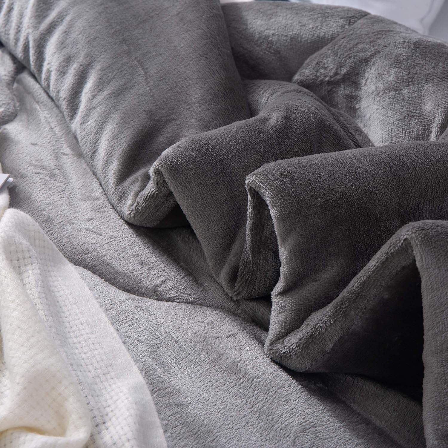 Duvet with flannel fleece 200x200cm, microfiber quilt with filling weight approx. 2400g, Grey and Green 4