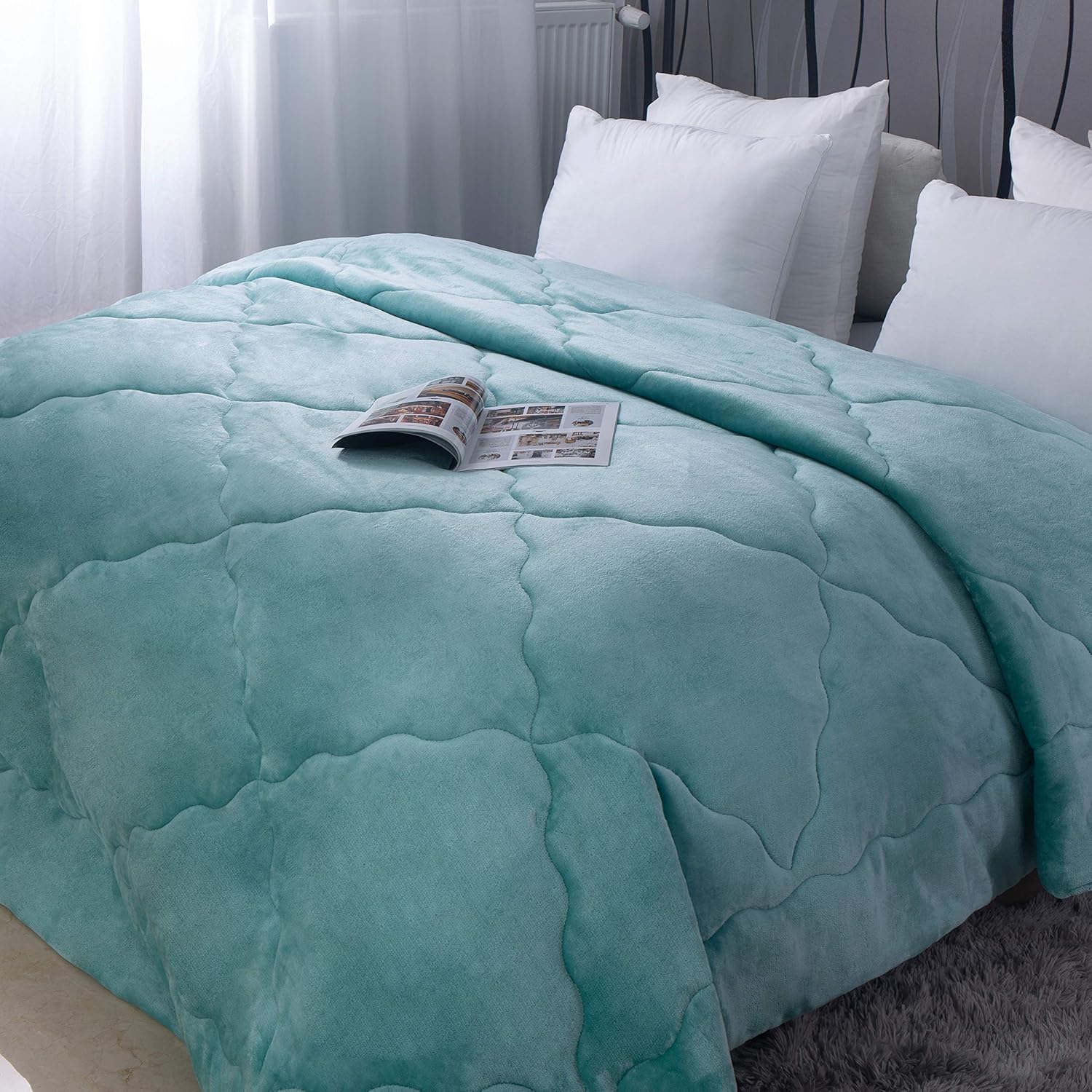 Duvet with flannel fleece 200x200cm, microfiber quilt with filling weight approx. 2400g, sea blue 3
