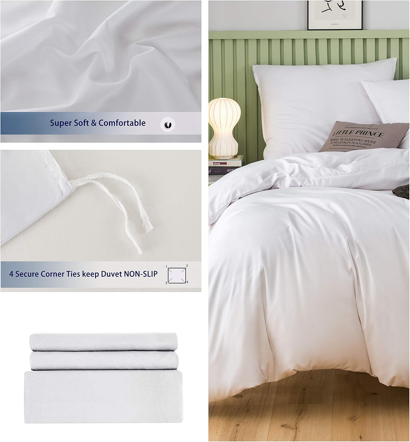 Bed linen 200x200 cm Super Soft 100% brushed microfiber with a quality of 110 g/m², 2 pillowcases 80x80 cm Cream White 5