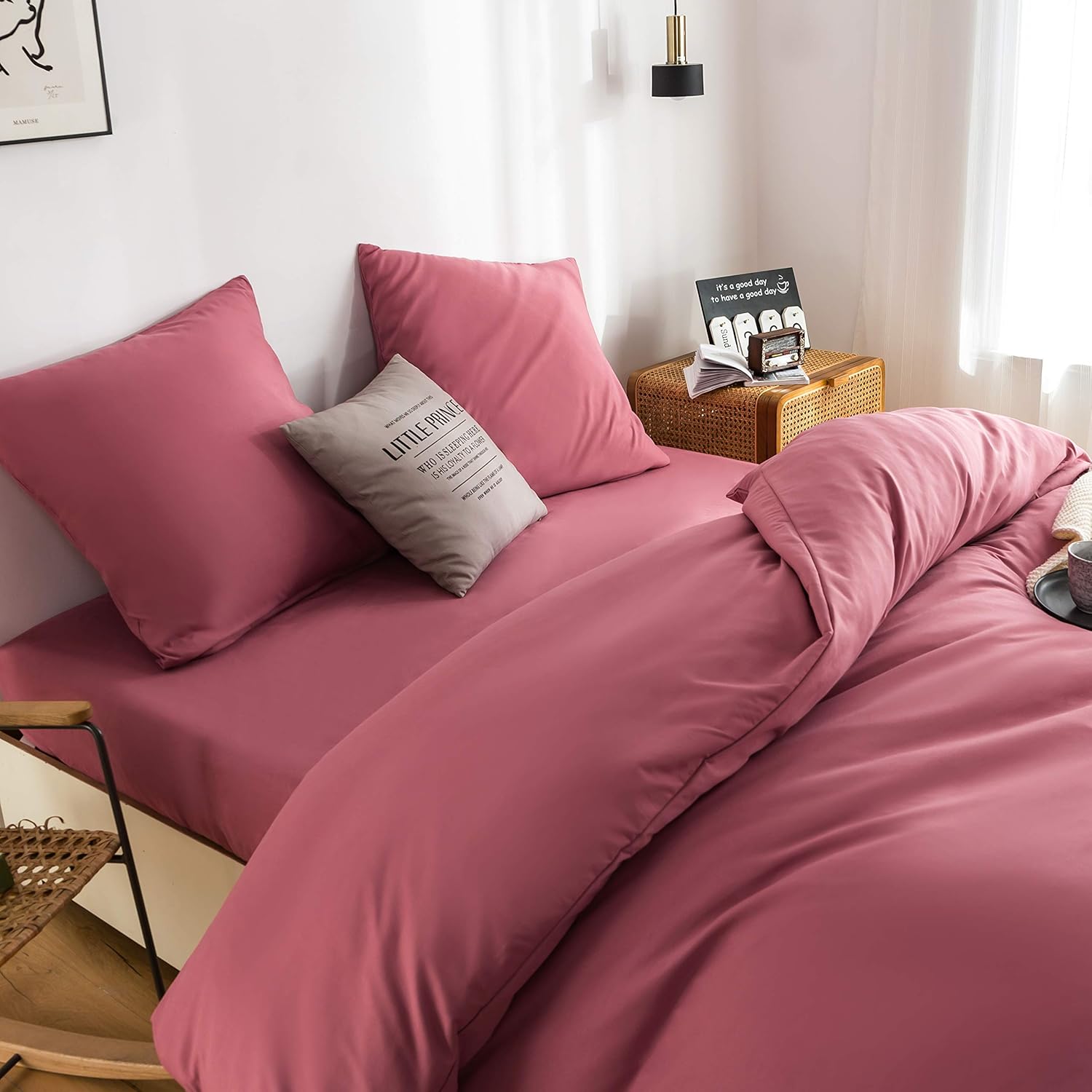 Duvet Cover 200x200cm + Pillowcases 80x80x2 cm Old Rose 120 Threads/cm² 2 Person Bedding Set with Zipper 4