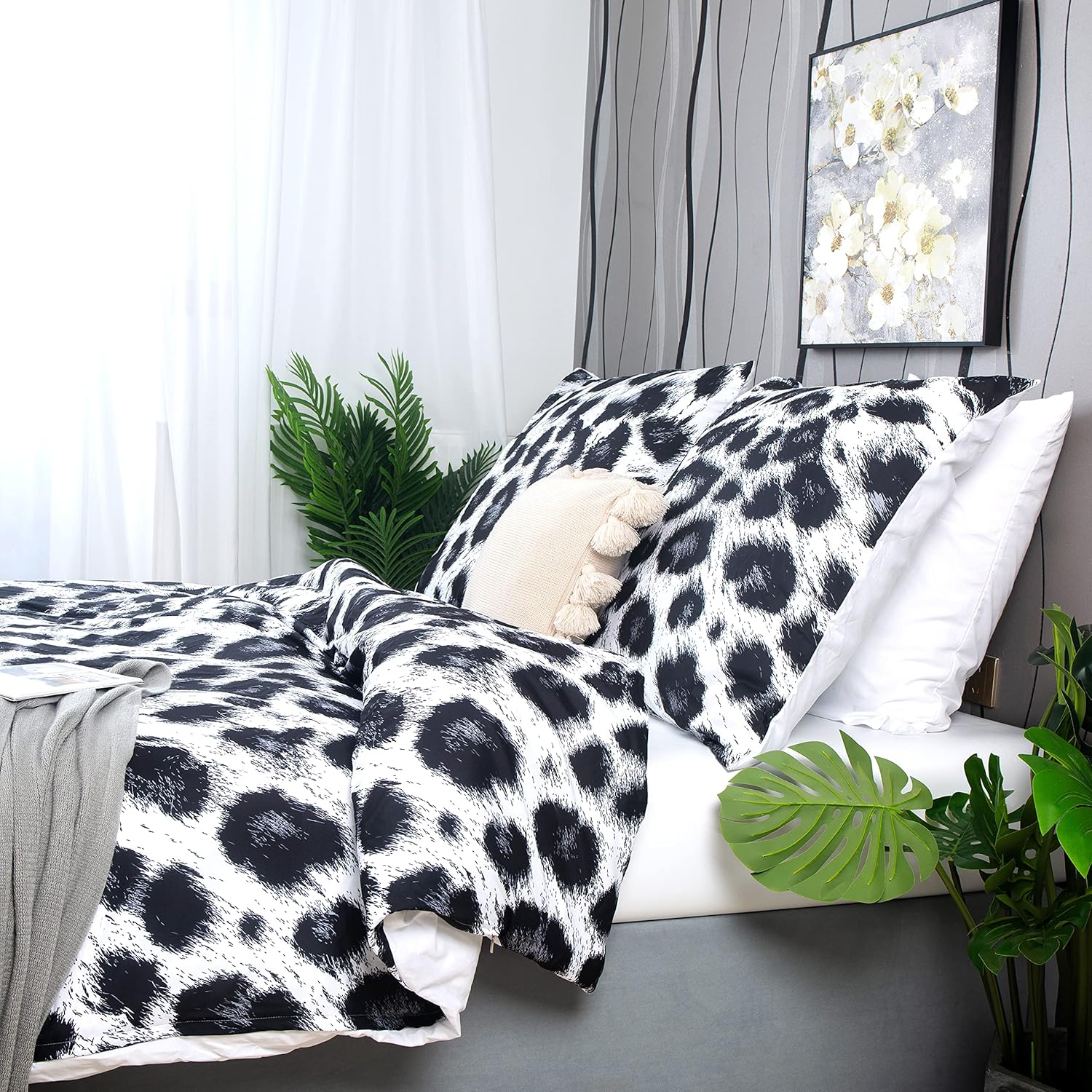 AYSW Bedding 200X200 cm Microfiber Leopard Black and White 3 Piece soft duvet cover with zipper and 2 pillowcases 80 x 80 cm 6