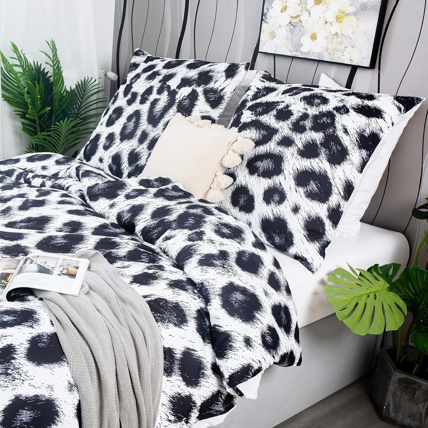 AYSW Bedding 200X200 cm Microfiber Leopard Black and White 3 Piece soft duvet cover with zipper and 2 pillowcases 80 x 80 cm 5