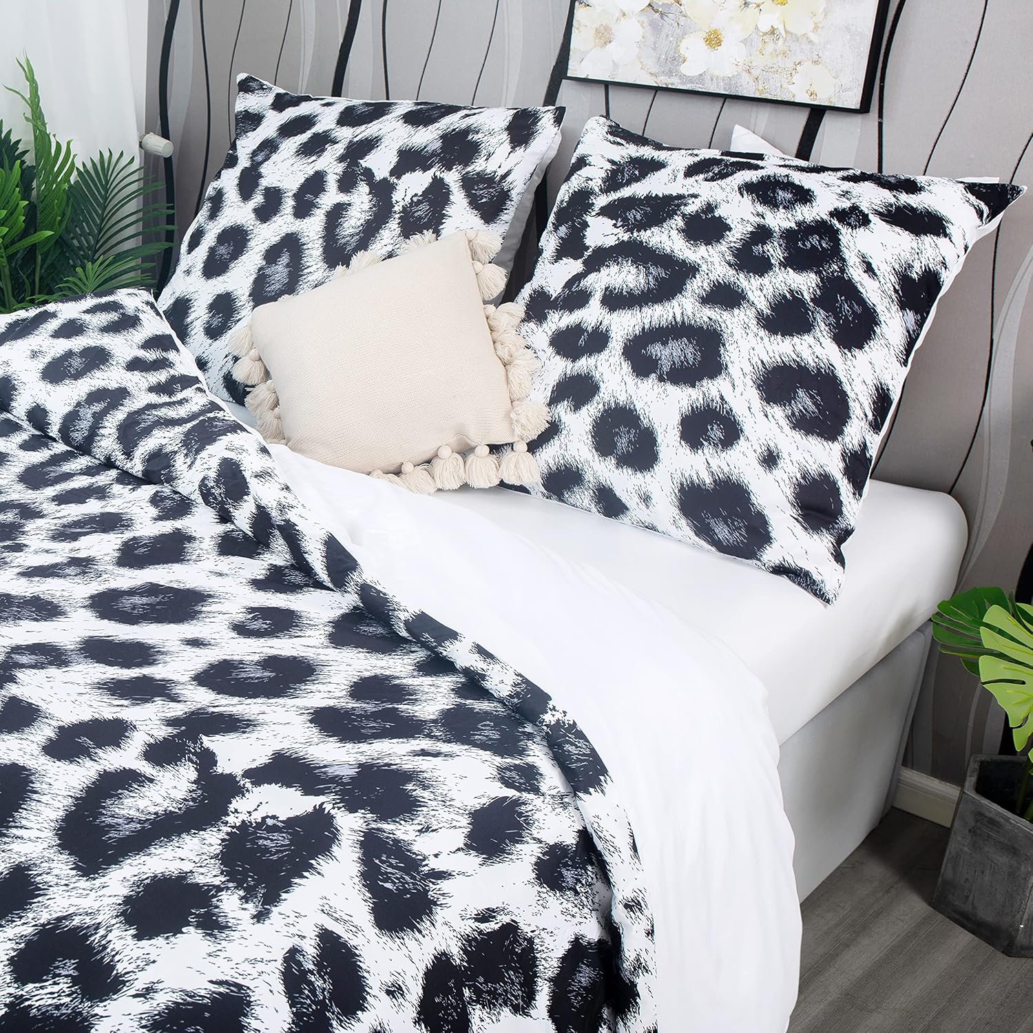 AYSW Parure de lit 135X200 cm Microfibre Léopard Noir et Blanc 2 Pièces housse de couette douce avec fermeture éclair et 1 taie d'oreiller 80 x 80 cm 3