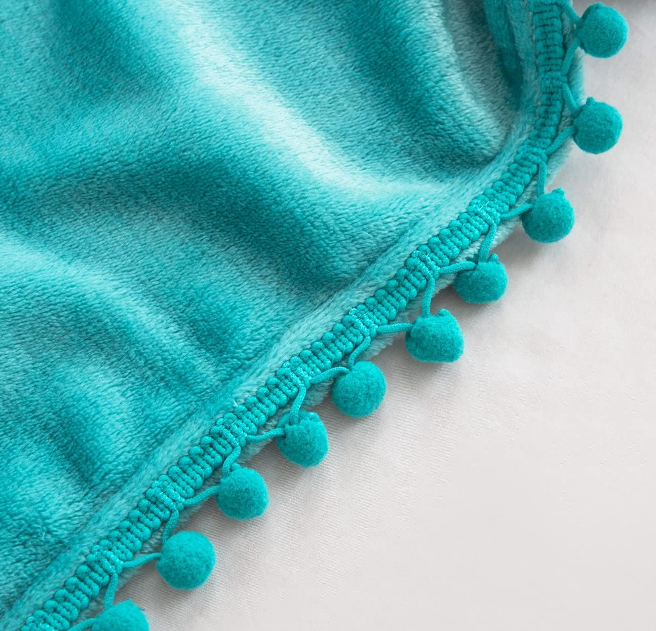 AYSW Flannel Fleece Throw Blanket Teal Pompom Ball 300 GSM Super Soft and Lightweight 6