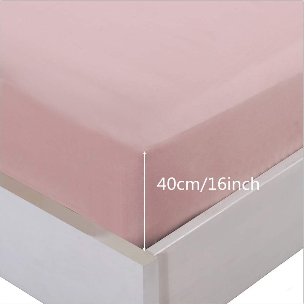 AYSW King Fitted Sheet Polyester with 40cm Deep Pocket and 360° all-around elastic NO Pillowcases Pink 2