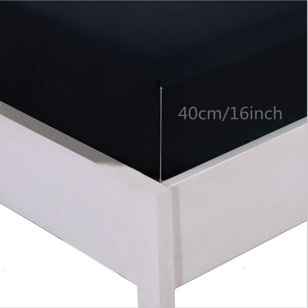 AYSW King Fitted Sheet Polyster with 40cm Deep Pocket and 360° all-around elastic NO Pillowcases Black 2