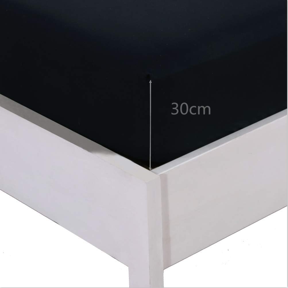 AYSW Double Fitted Sheet Polyester with 30cm Deep Pocket and 360° all-around elastic NO Pillowcases Black 2