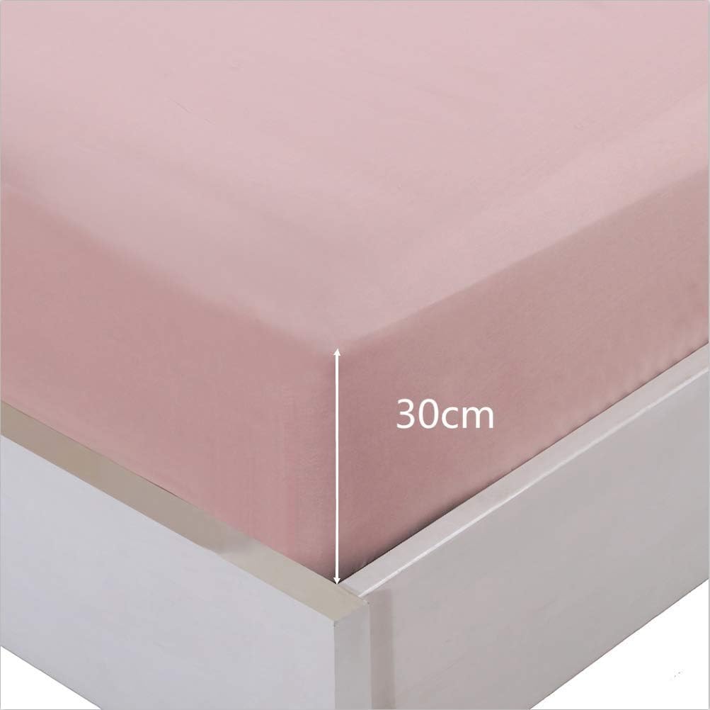 AYSW Double Fitted Sheet Polyester with 30cm Deep Pocket and 360° all-around elastic NO Pillowcases Pink 2