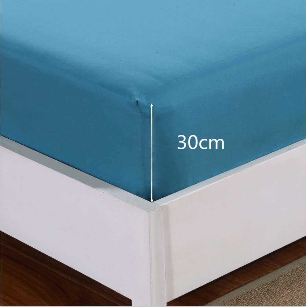 AYSW Double Fitted Sheet Polyester/Brushed Microfiber with 30cm Deep Pocket and 360° all-around elastic NO Pillowcases Teal 2