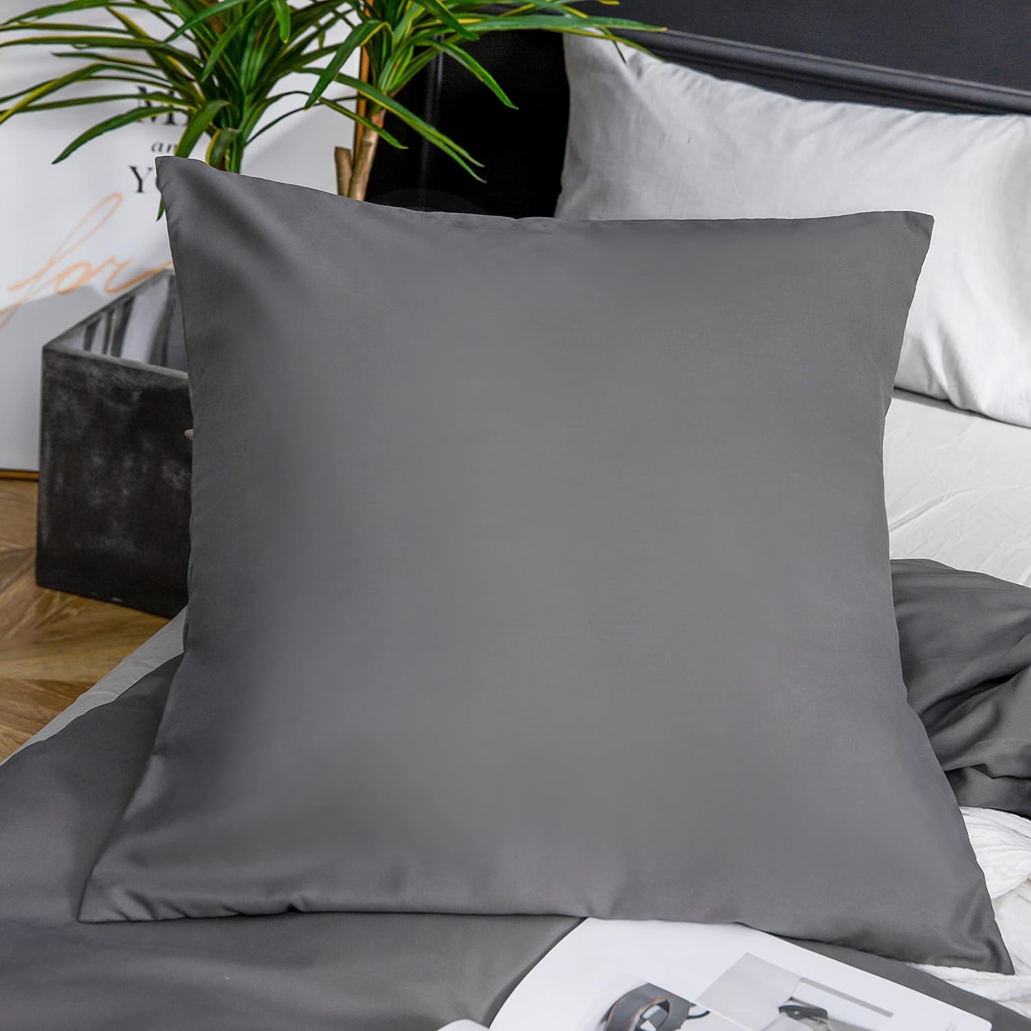 Microfiber Bedding 155x220 cm + Pillowcase 80x80 cm - Soft Fluffy Duvet Cover Set, 2 piece, Anthracite 5