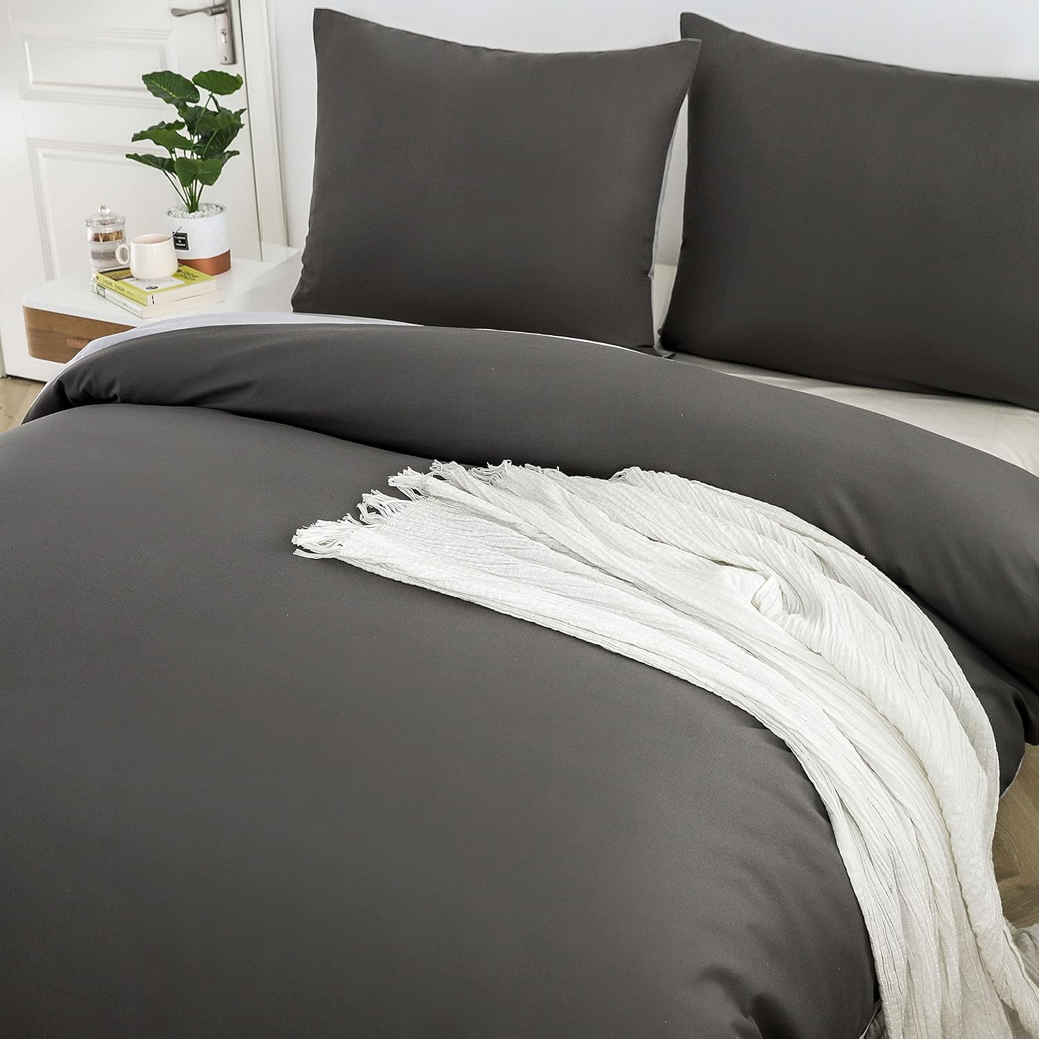 Microfiber Bedding 155x220 cm + Pillowcase 80x80 cm - Soft Fluffy Duvet Cover Set, 2 piece, Anthracite/Light Grey 7