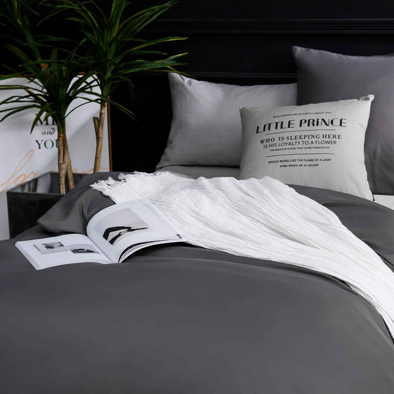 Microfiber Bedding 135x200 cm + Pillowcase 80x80 cm - Soft Fluffy Duvet Cover Set with Zipper, 2 piece, Anthracite 3