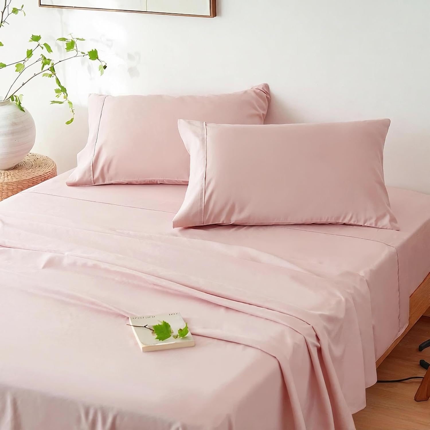 AYSW Soft Bed Sheet Set 4 Pieces Double Brushed Microfiber Fade Resistant Easy Care Full Pink 9