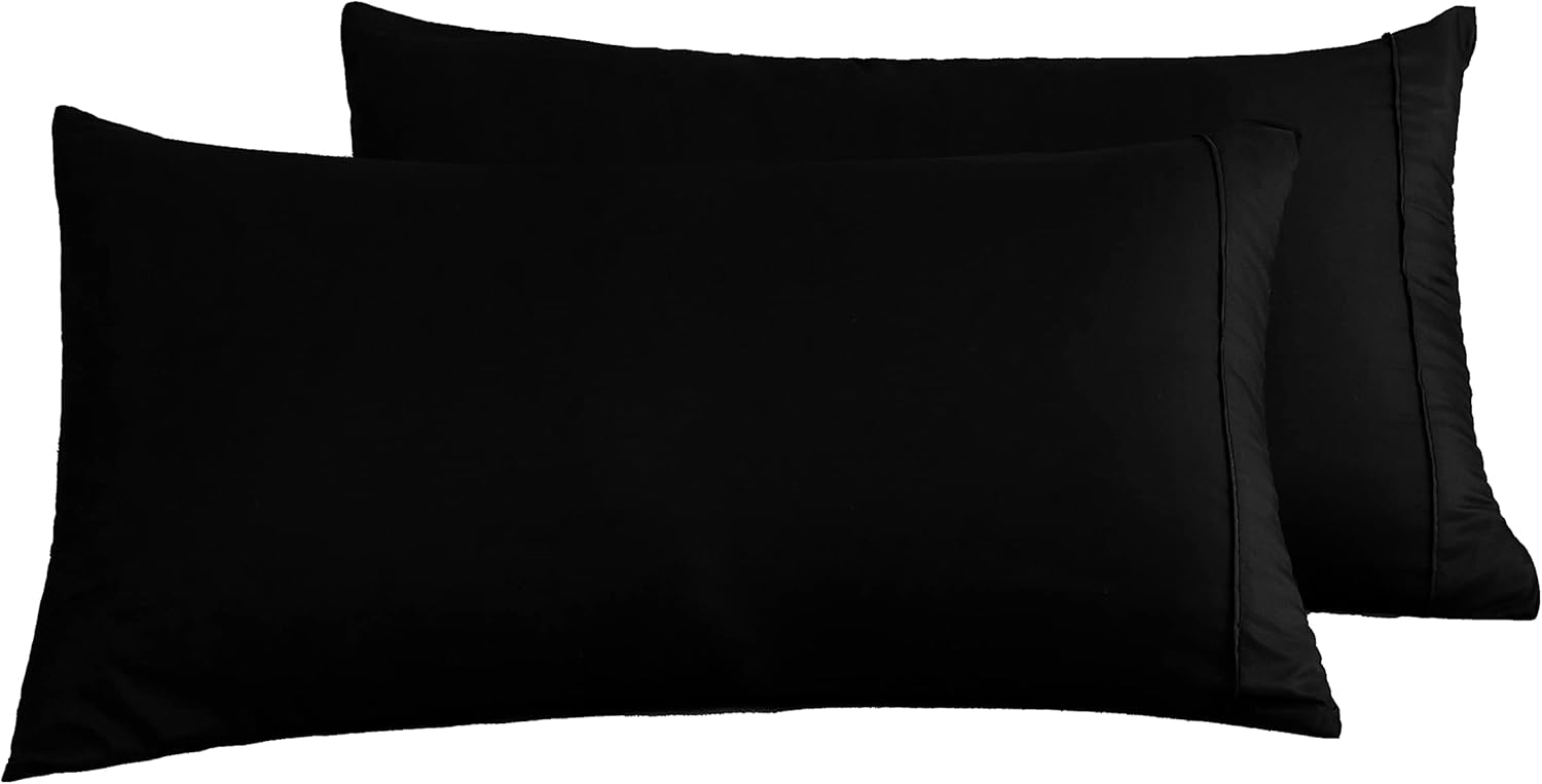AYSW Pillowcases Set of 2 Bed Pillow Cover Brushed Microfiber Envelope Closure King Size 20"x40" Black Soft and Cozy Easy Care 2