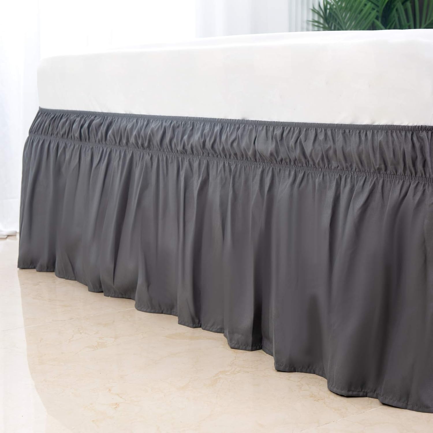 AYSW Wrap Around Bed Skirts 15 Inch Drop with Elastic No Top Cover Dust Ruffles Queen-King Size Gray 3