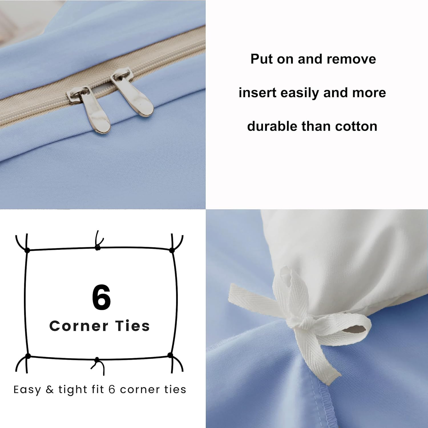 AYSW Warm Bedding Double Duvet Cover Set 3 PCS Plain Brushed Microfiber Bedding 1 Duvet Cover with 2 Zippers and 2 Pillowcases Light Blue 2