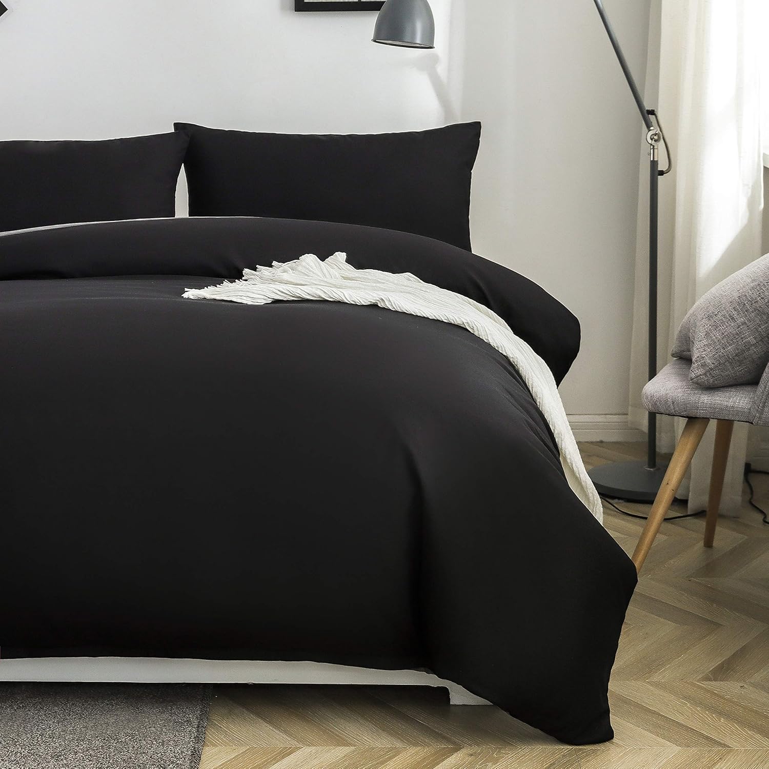 AYSW Warm Bedding Double Duvet Cover Set 3 PCS Plain Brushed Microfiber Bedding 1 Duvet Cover with 2 Zippers and 2 Pillowcases Light Blue 10