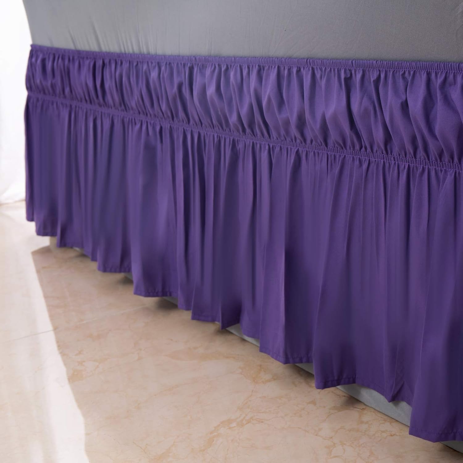 AYSW Wrap Around Bed Skirts 15 Inch Drop with Elastic No Top Cover Dust Ruffles Queen-King Size Purple 2