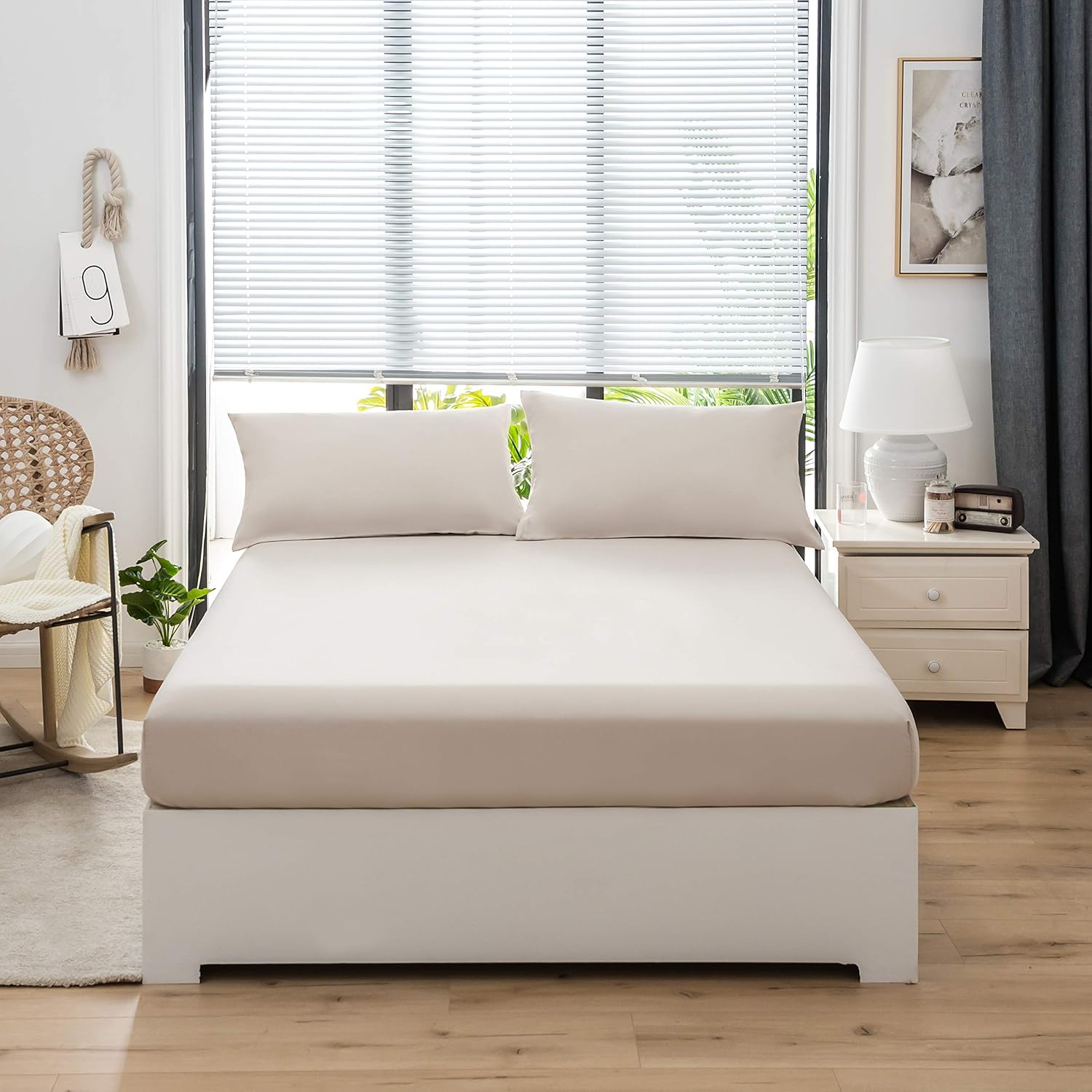 AYSW Fitted Sheet 180x200 cm with 30cm Pocket Beige in Microfibre 2