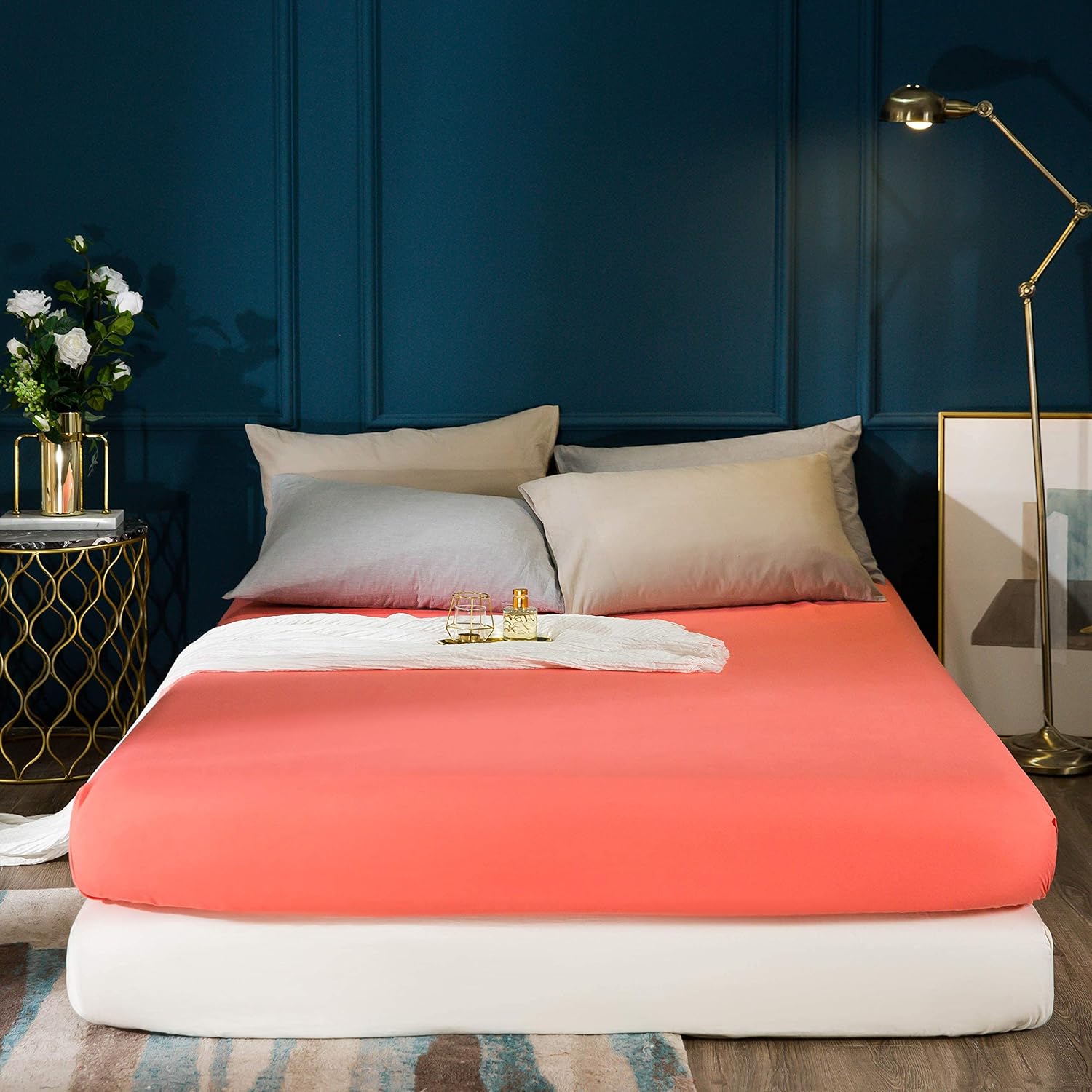 AYSW Deep Pocket King Size Bed Fitted Sheet Only Brushed Microfiber Basic Fitted Sheet 16" Soft and Cozy Wrinkle, Fade, Stain Resistant Easy Care Light Coral 6